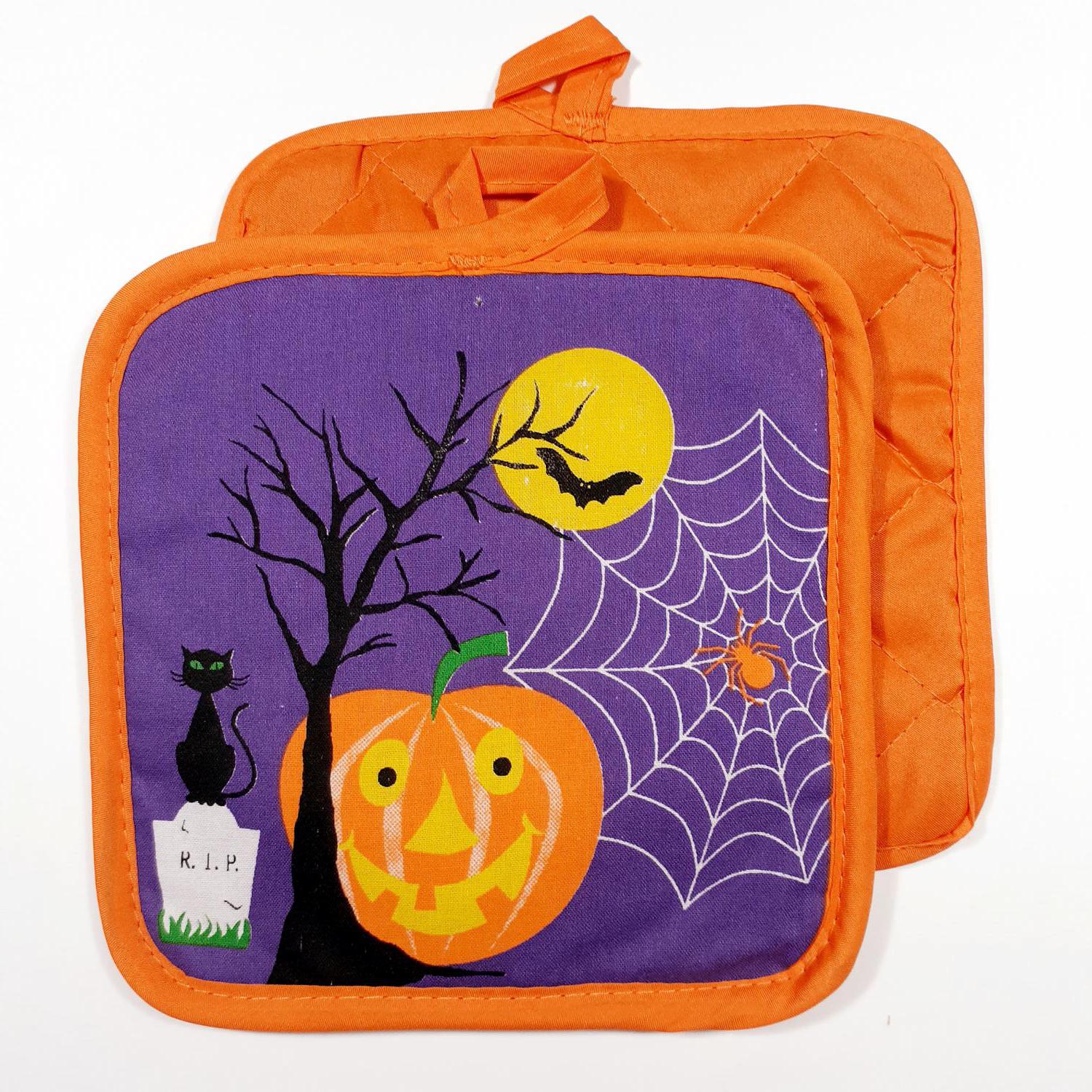 Vintage Halloween Pot Holder Handmade Cute Ghost & Jackolantern